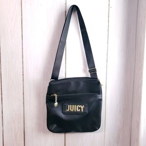 Juicy Couture Black Leather Cross Body Shoulder Bag Purse w/ Gold Hardware